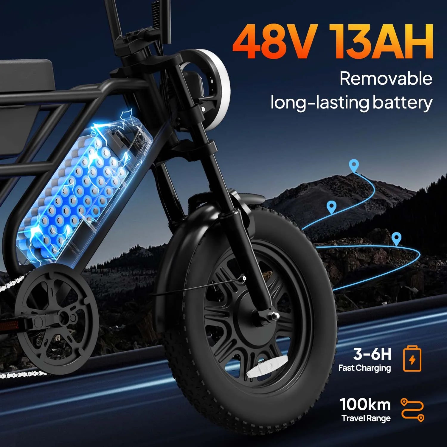 URLIFE T16 Electric Bike 500W 48V 13Ah Adult E-Bike 16×3.0 Fat Tire City Commuter Bicycle with Seat Storage Box