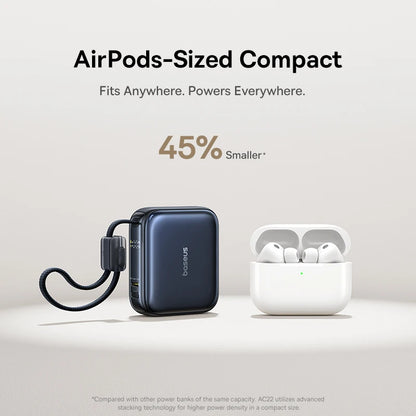 Mini Power Bank 10000mAh Built-In USB-C Cable Pocket-Sized Fast Charger
