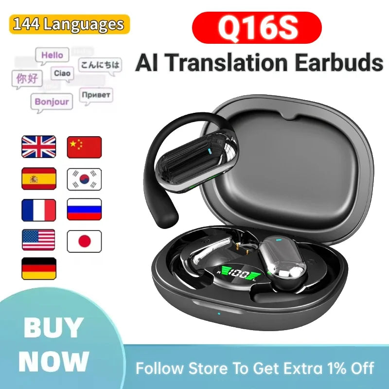 AI Translator Earbuds With 144 Languages & Noise Canceling