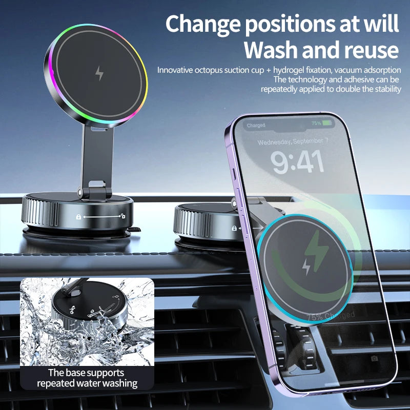Magnetic Wireless Charger Car Phone Holder Mount 360 degree