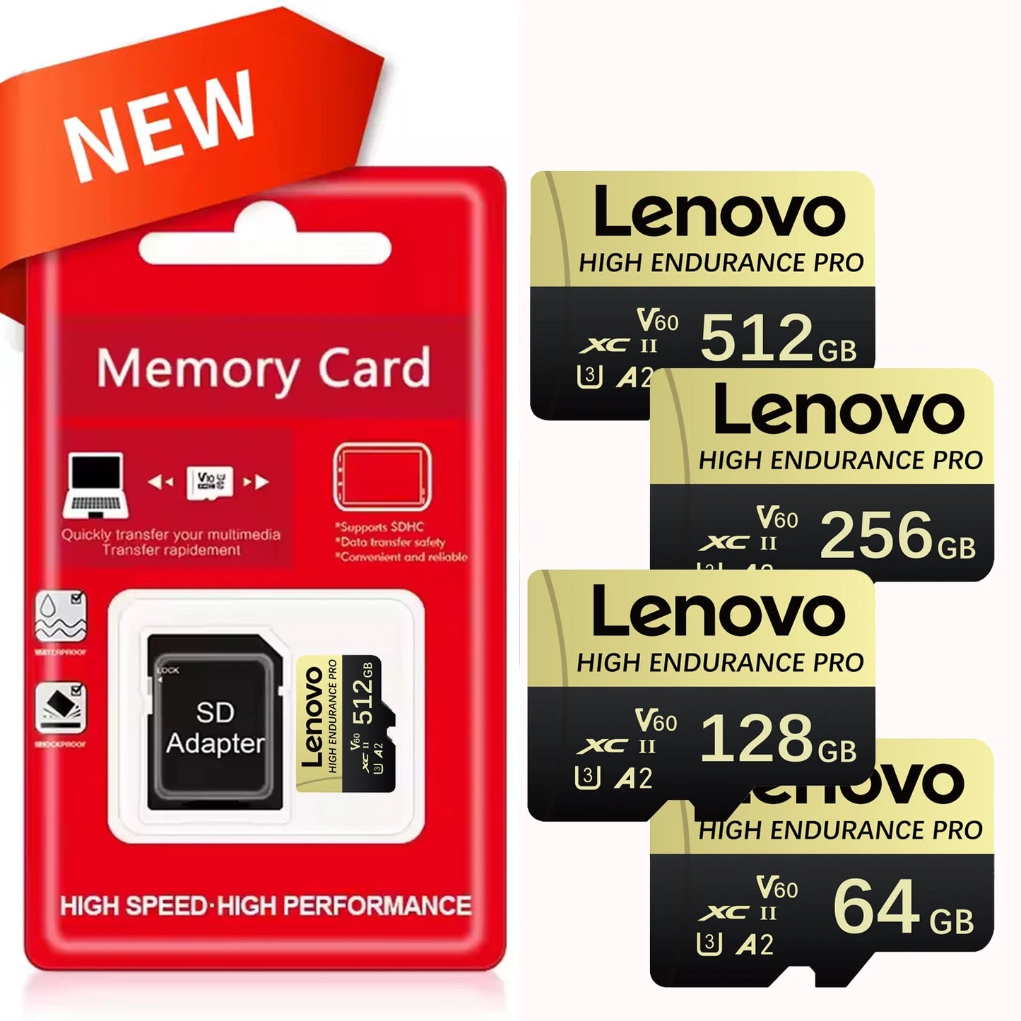 Original Lenovo High Speed SD Card 128GB 256GB 512GB Micro SD Card V60 U3 A2 Memory Card For Driving Recorder/Camera/Laptop