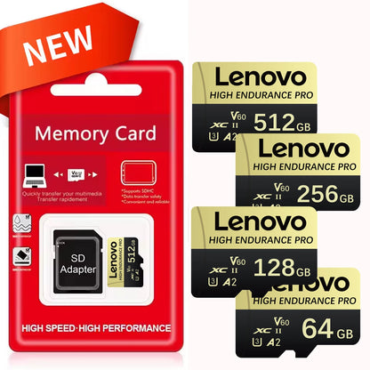 Original Lenovo High Speed SD Card 128GB 256GB 512GB Micro SD Card V60 U3 A2 Memory Card For Driving Recorder/Camera/Laptop