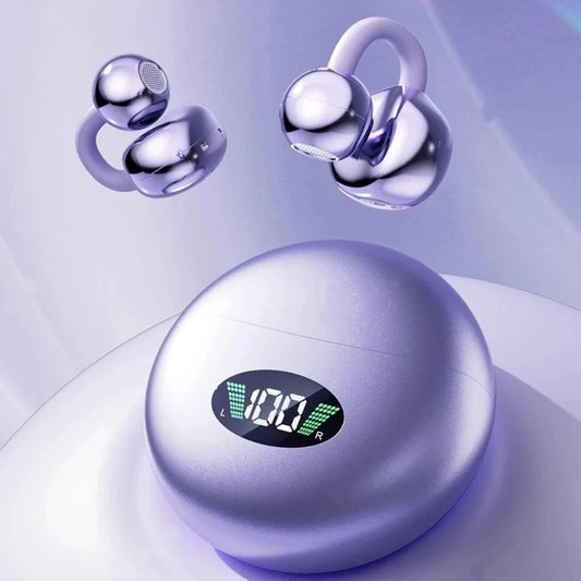 Wireless Bluetooth Clip-on Earbuds Led Display Headphones