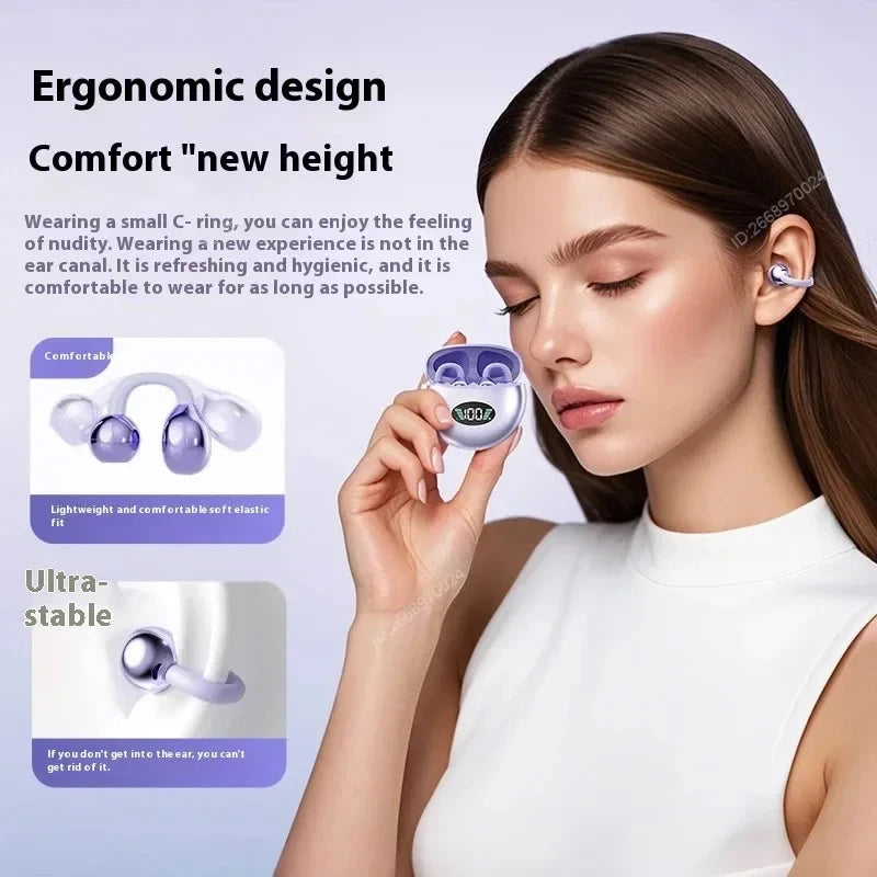 Wireless Bluetooth Clip-on Earbuds Led Display Headphones