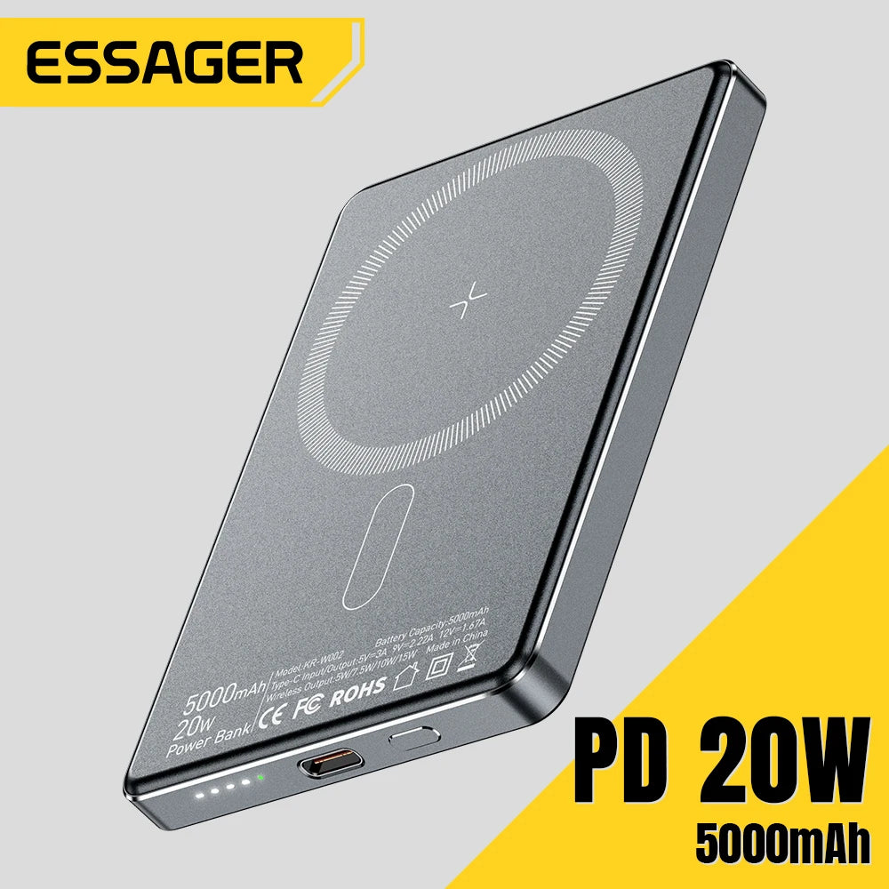 Essager Thin Wireless Power Bank Magnetic 20W 5000mAh Portable Fast Charging