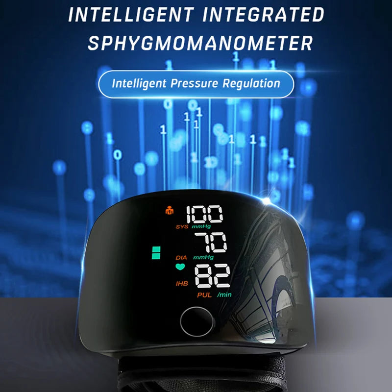 LED Wrist Blood Pressure Monitor with Voice Broadcast – Rechargeable Digital BP Monitor