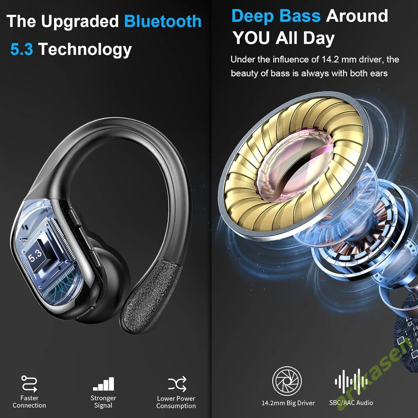 75Hrs Bluetooth 5.3 Earphones IP7 Waterproof Wireless Headphones with ENC Noise Cancelling Mic Deep Bass For Sports Workout Gym