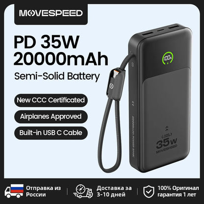 【CCC】MOVESPEED P20 Blade-Shape Battery Power Bank 20000mAh 35W Fast Charging Powerbank External Charger for iPhone 17Pro Samsung