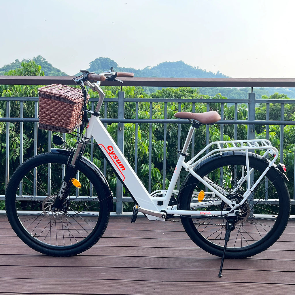 CYSUM Cityrun 26" Commuter Electric Bicycle, City E-bike, Women's Low-profile Electric Bike, 36V 10Ah Non-removable Li-battery, Range 70-90km