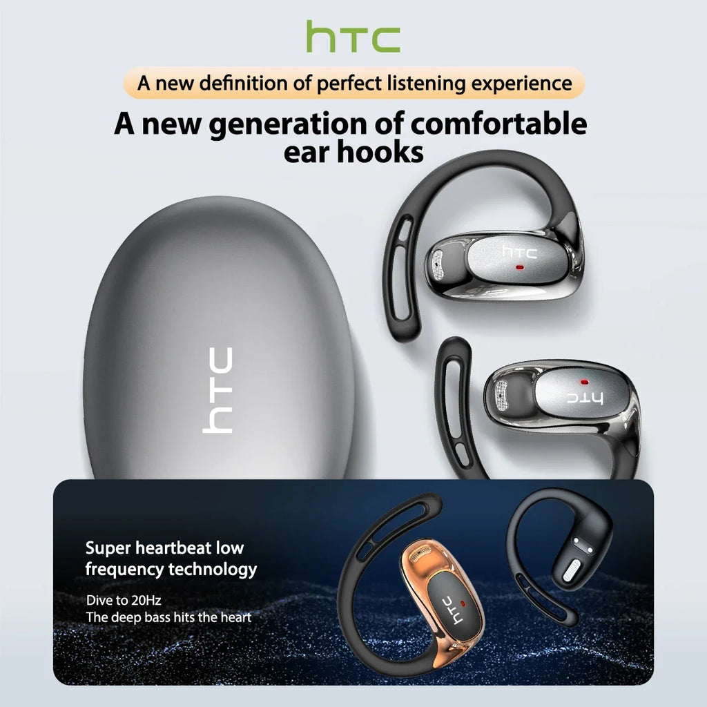 HTC NE35 Bluetooth V6.0 AI Translation Earphones OWS Sport Headphone Noise Reduction Calls Wireless Headphone Longlife HD Bass