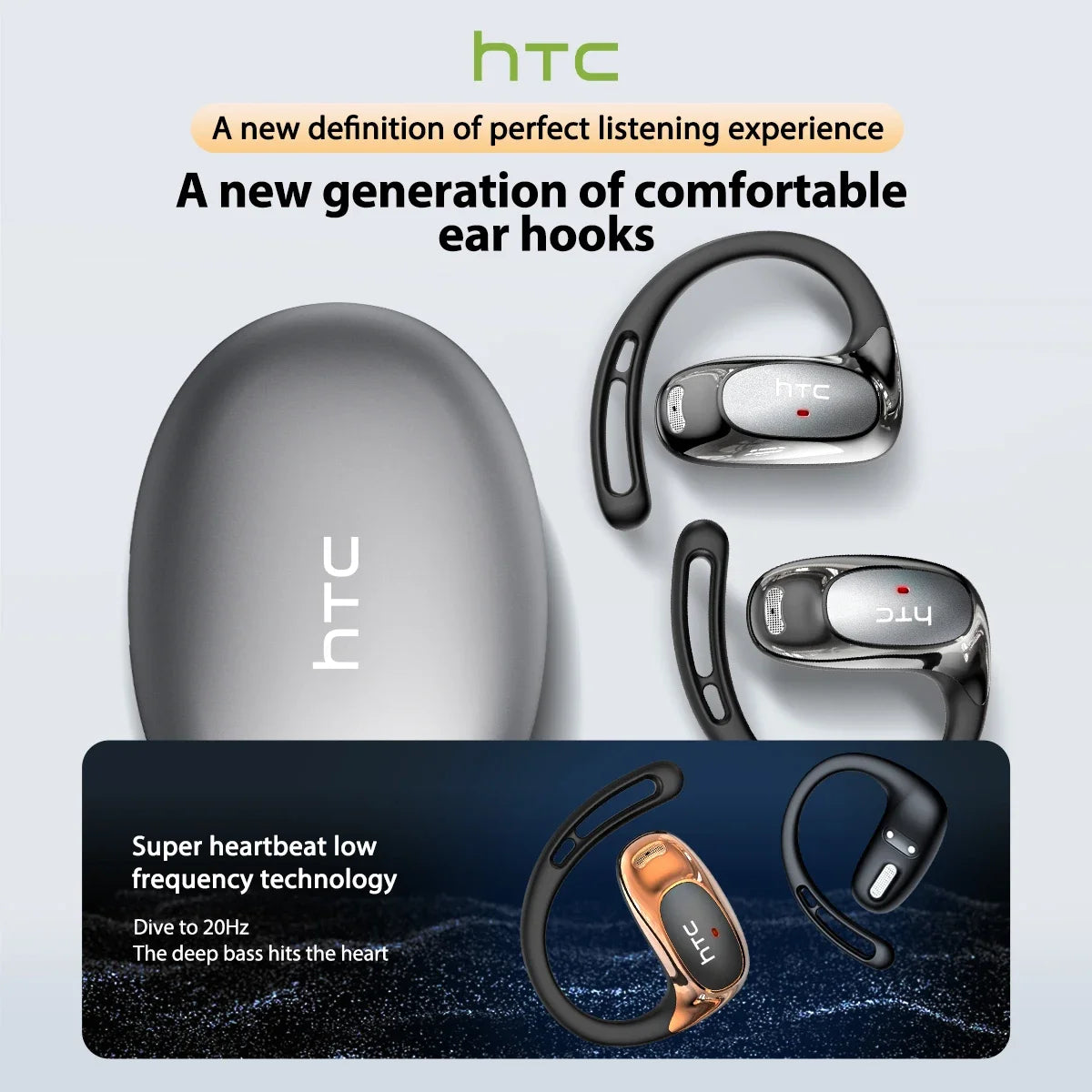 HTC NE35 Bluetooth V6.0 AI Translation Earphones OWS Sport Headphone Noise Reduction Calls Wireless Headphone Longlife HD Bass